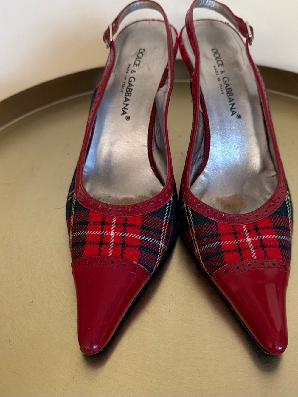 Vintage Dolce&Gabbana Tartan plaid red patten leather-pointy toe holiday